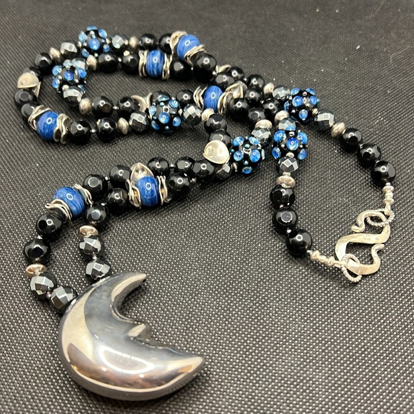Jewelry - Stunning 925 Sterling Silver Moon pendant on Long Handmade Gemstone Necklace